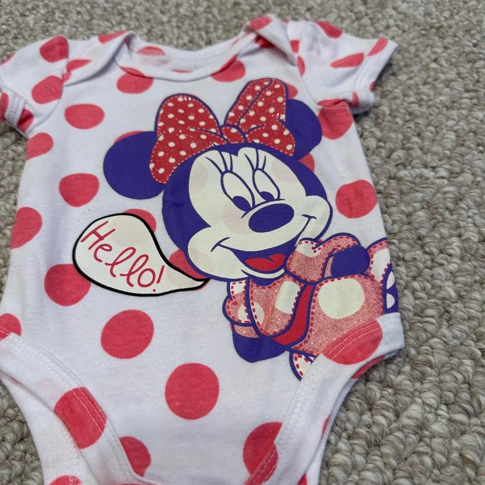 Disney Baby‎ Minnie Mouse Hello Polka Dot Bodysuit Size Newborn White Pink